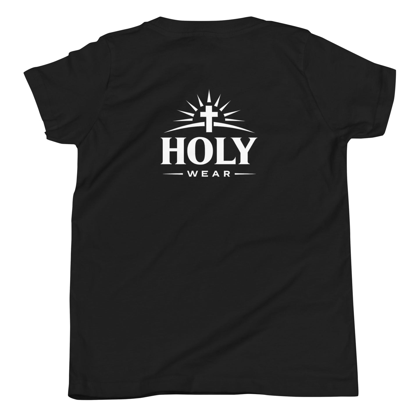 Youth Christian t-shirt with the message "I've Got a Purpose God Says So" in white text on a black shirt by Holy Wear
