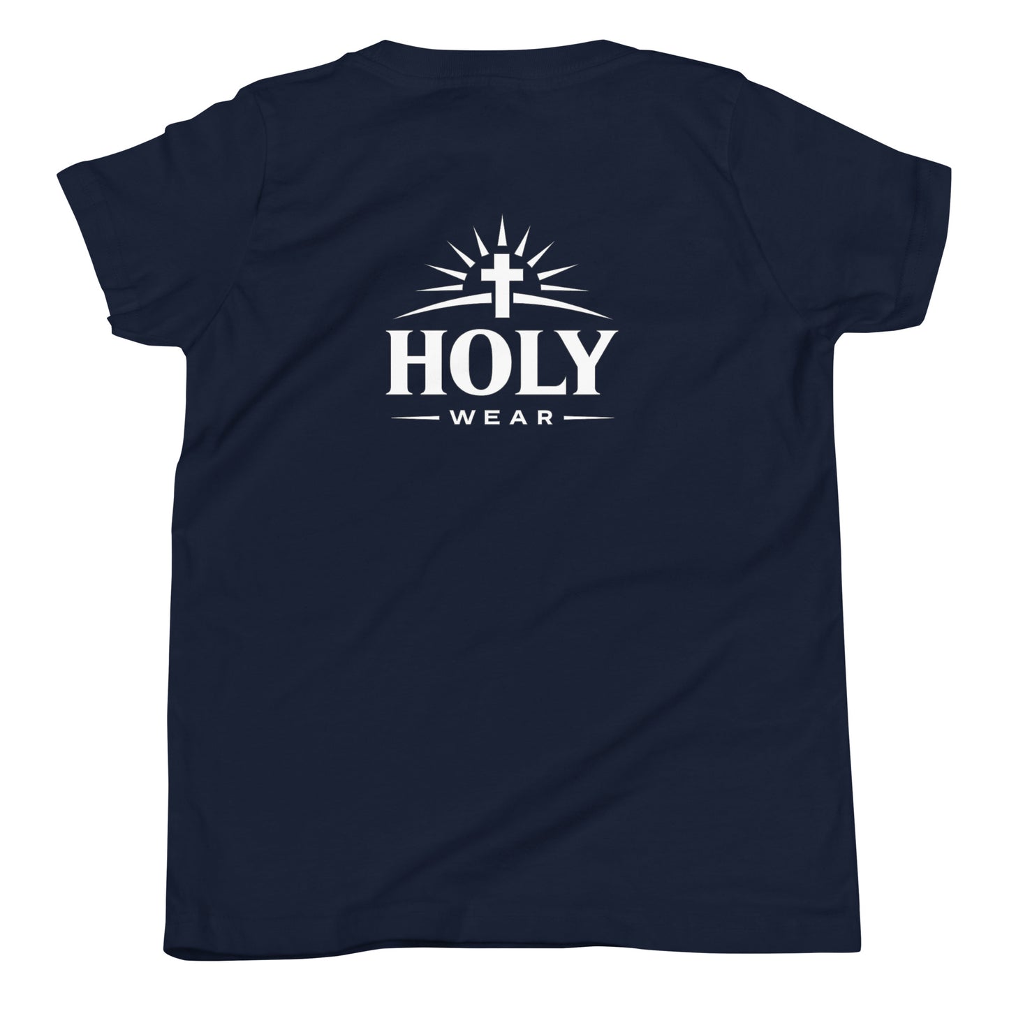 Youth Christian t-shirt with the message "I've Got a Purpose God Says So" in white text on a black shirt by Holy Wear

