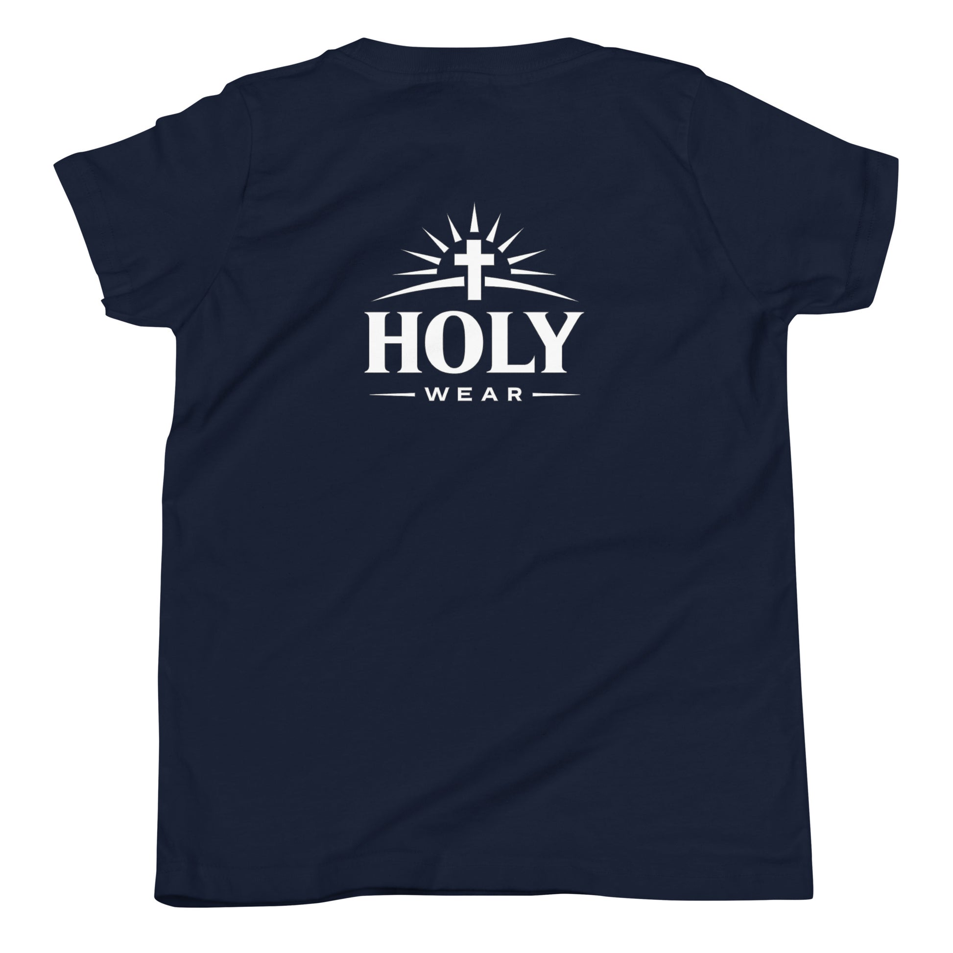 Youth Christian t-shirt with the message "I've Got a Purpose God Says So" in white text on a black shirt by Holy Wear
